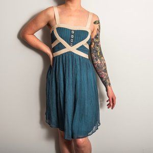 Blue Summer Dress with Ribbon Accents